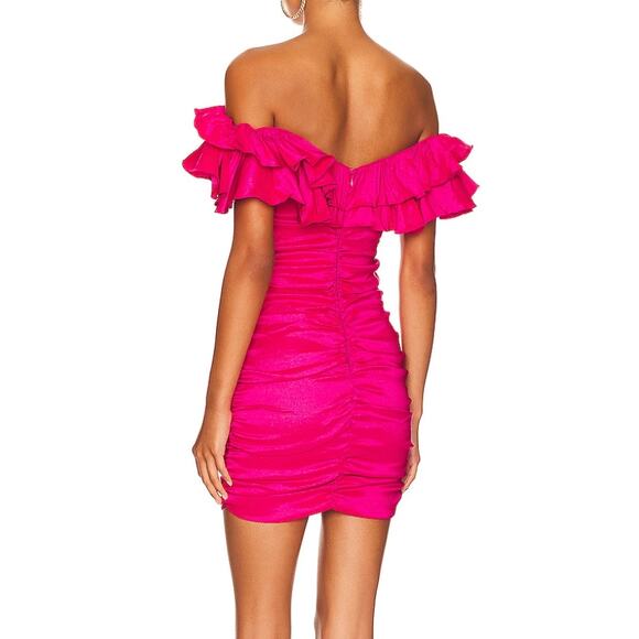 Lovers + Friends Pink Ruched Mini Dress XXS Bodycon Off Shoulder Party $168 NEW - Picture 3 of 8